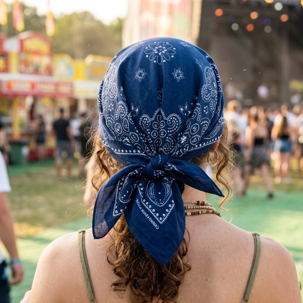 Indigo Texas Paisley Blue Cotton Bandana 20” x 20” Unisex